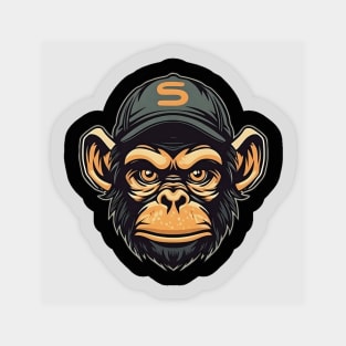 Serious chimpanzee monkey with cap Sticker